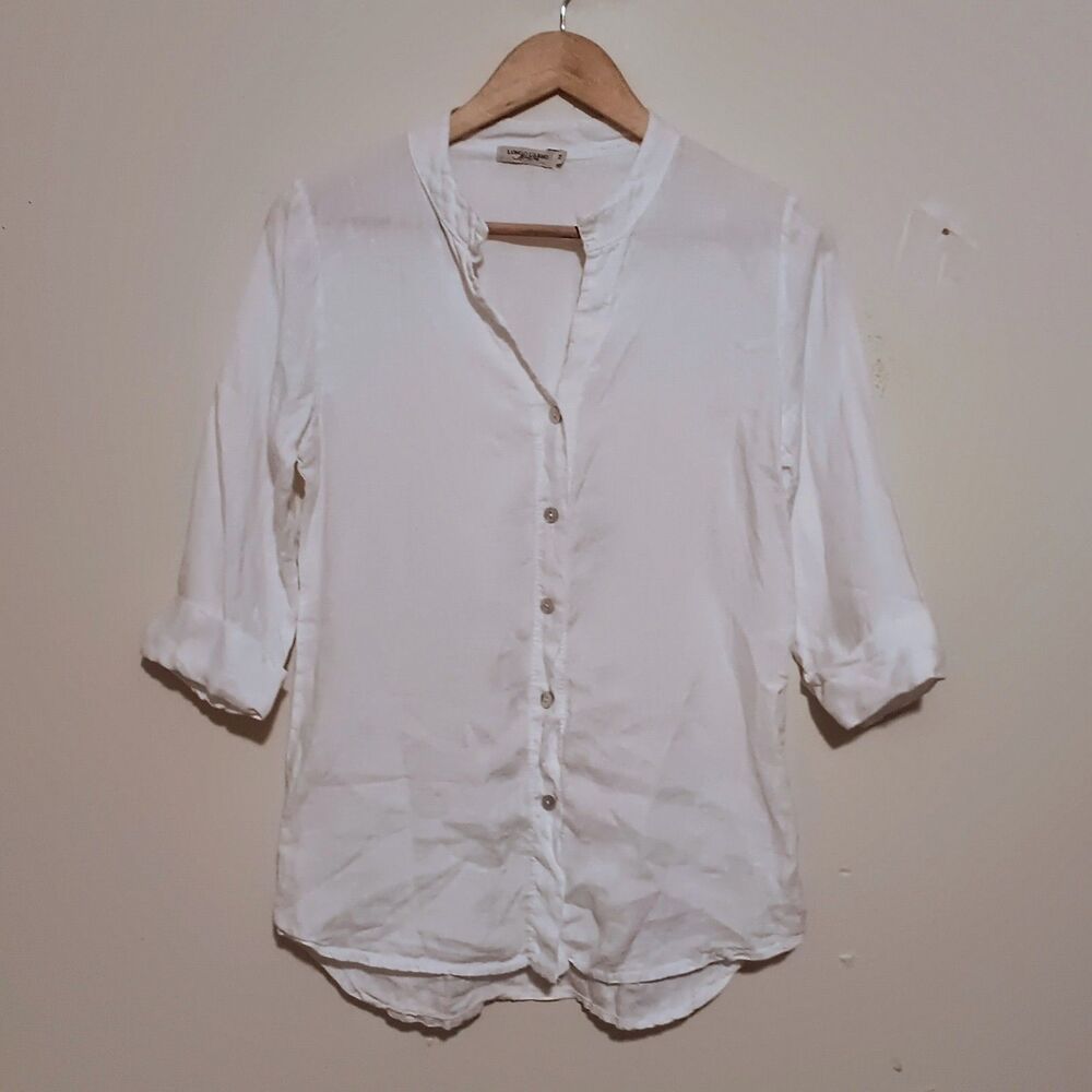 Lungo L’arno Linen Button Front Blouse-Medium-3/4 Sleeve-Hi Low Hem-Old Money